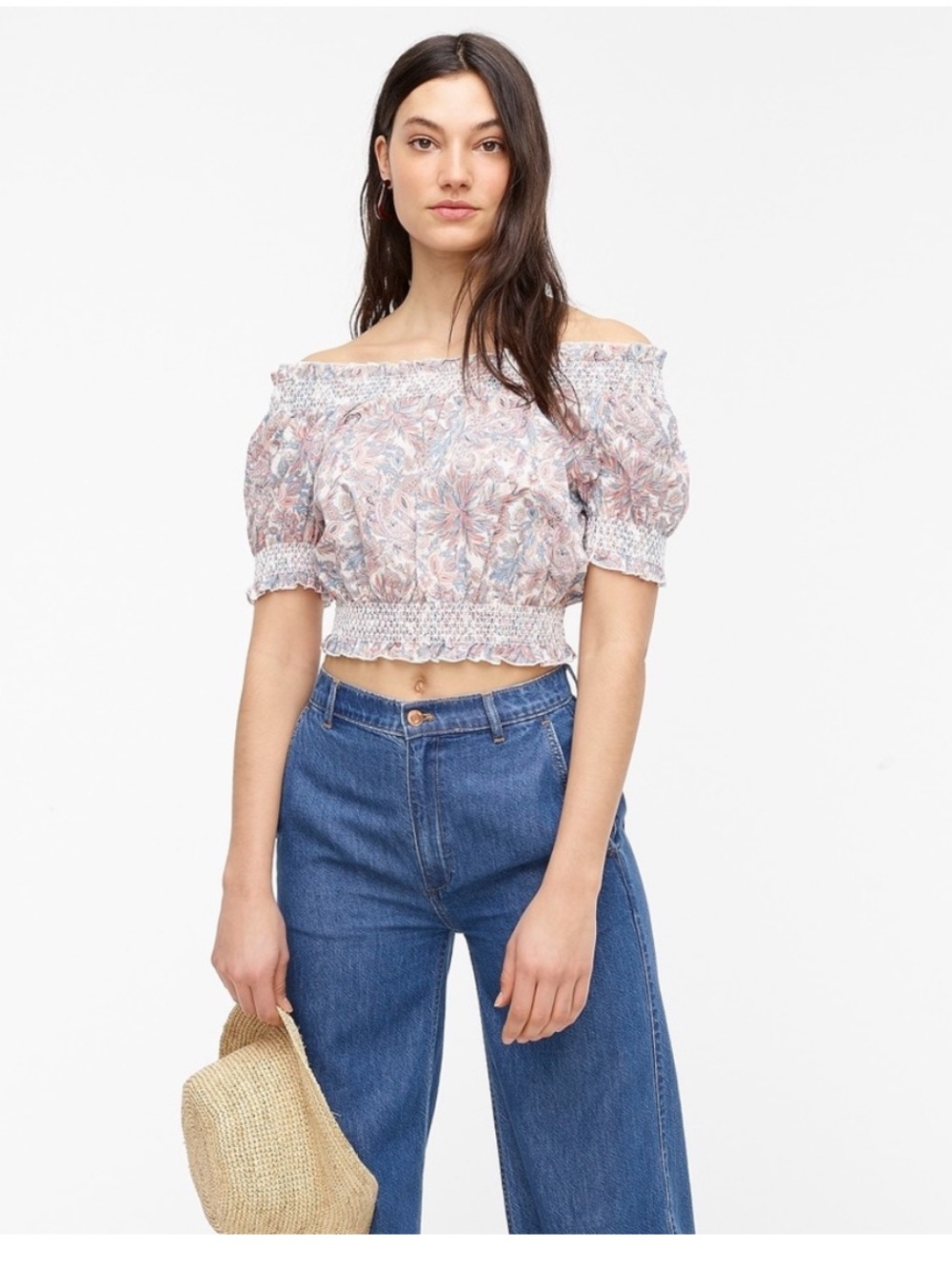 J. Crew Smocked cotton top in Liberty® Faraway Plum floral Small
